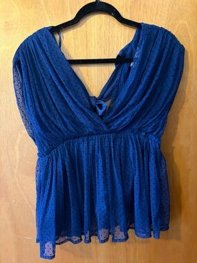 Anthropologie Royal Blue Flowy Polka Dot Peplum Blouse
